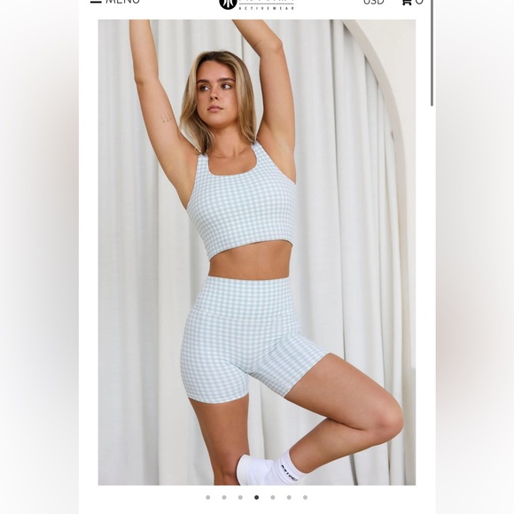 Astoria LUXE BALANCE Long Length Ruched Sports Crop - Jade Gingham - Picture 3 of 5